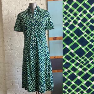 Vintage 70s 80s dagger collar sporty polo midi dress